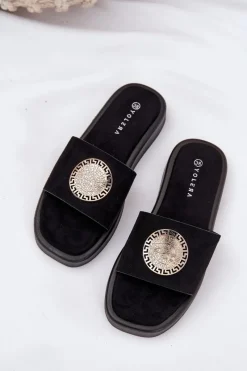 Discount Klapki Damskie Ze Złotą Ozdobą Czarne Kaliora Damskie Klapki Na Platformie|Klapki Damskie Klasyczne