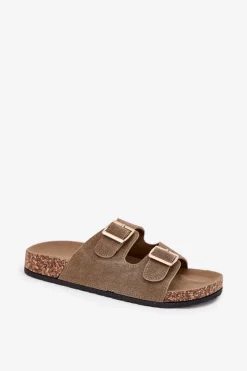 Sale Boto Klapki Damskie Ze Złotymi Klamrami I Przeszyciami Ciemnozielone Lunera