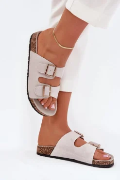 Best Boto Klapki Damskie Ze Złotymi Klamrami I Przeszyciami Szare Lunera Szary