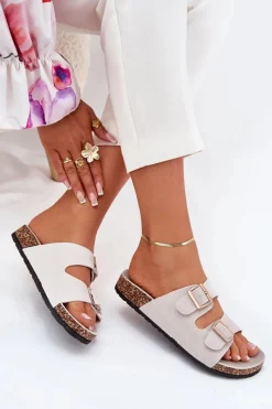 Best Boto Klapki Damskie Ze Złotymi Klamrami I Przeszyciami Szare Lunera Szary