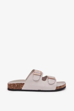 Best Boto Klapki Damskie Ze Złotymi Klamrami I Przeszyciami Szare Lunera Szary