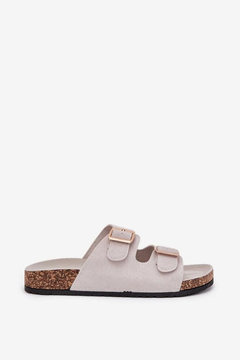 Best Boto Klapki Damskie Ze Złotymi Klamrami I Przeszyciami Szare Lunera Szary