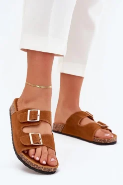 Clearance Klapki Damskie Ze Złotymi Klamrami I Przeszyciami Camel Lunera Damskie Klapki Korkowe|Klapki Damskie Klasyczne