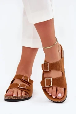 Clearance Klapki Damskie Ze Złotymi Klamrami I Przeszyciami Camel Lunera Damskie Klapki Korkowe|Klapki Damskie Klasyczne