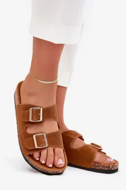 Clearance Klapki Damskie Ze Złotymi Klamrami I Przeszyciami Camel Lunera Damskie Klapki Korkowe|Klapki Damskie Klasyczne