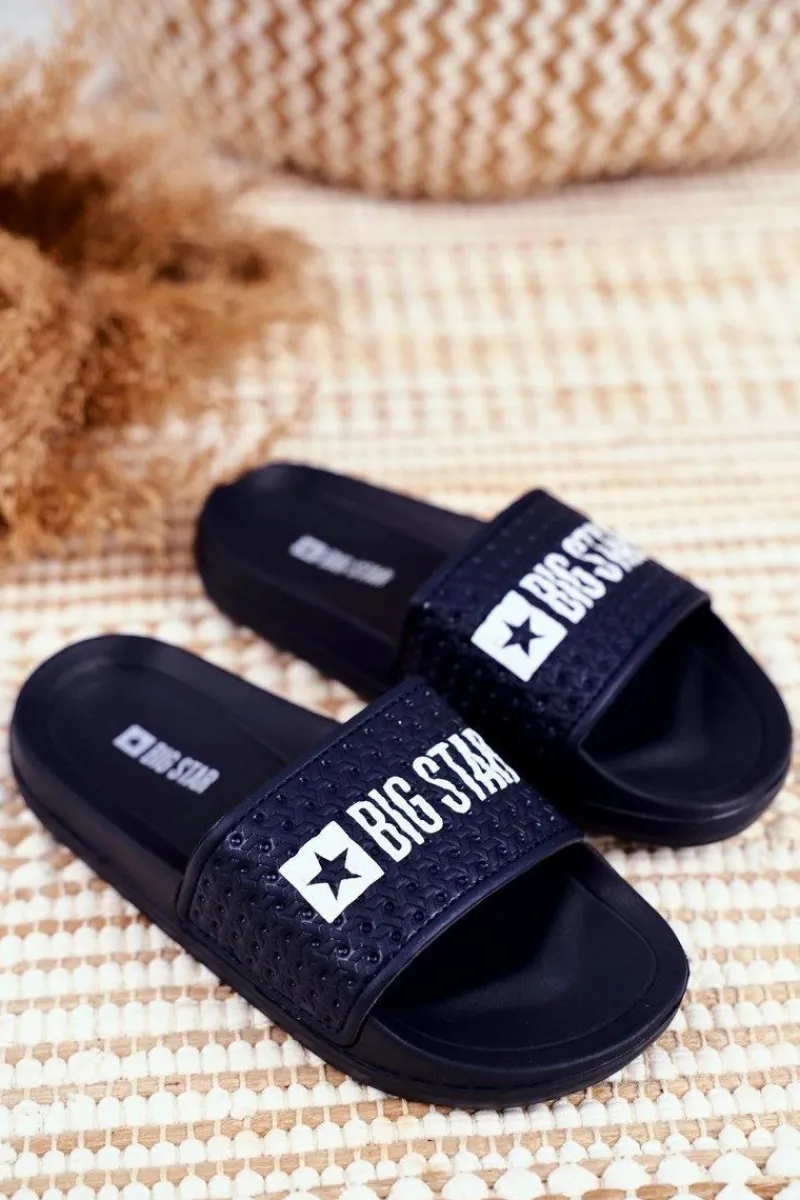 Online Big Star Shoes Klapki Dziecięce Big Star Granatowe Pikowane GG374802