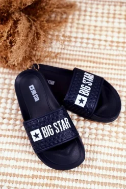 Online Big Star Shoes Klapki Dziecięce Big Star Granatowe Pikowane GG374802