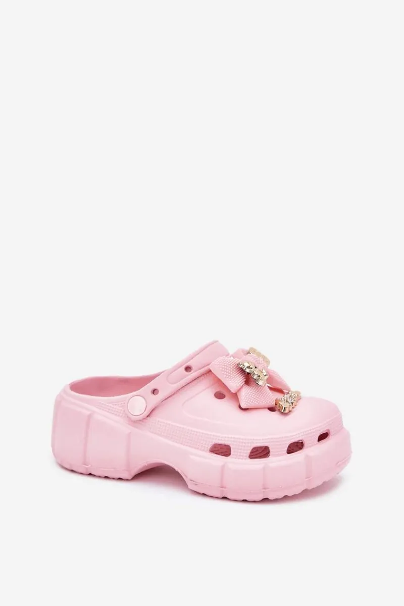 Clearance Klapki Dziecięce Dziewczęce Piankowe Z Kokardką I Ozdobami Różowe Selvana Dzieci Dziewczęce