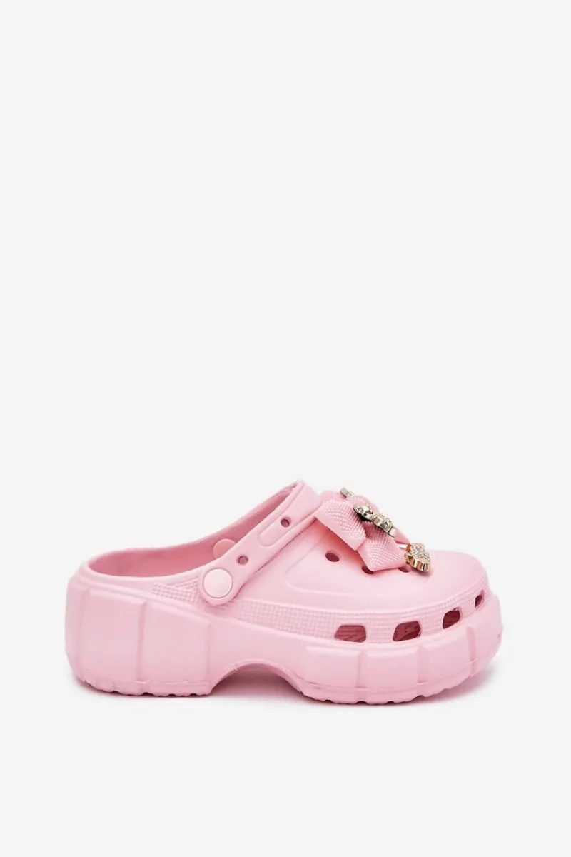 Clearance Klapki Dziecięce Dziewczęce Piankowe Z Kokardką I Ozdobami Różowe Selvana Dzieci Dziewczęce