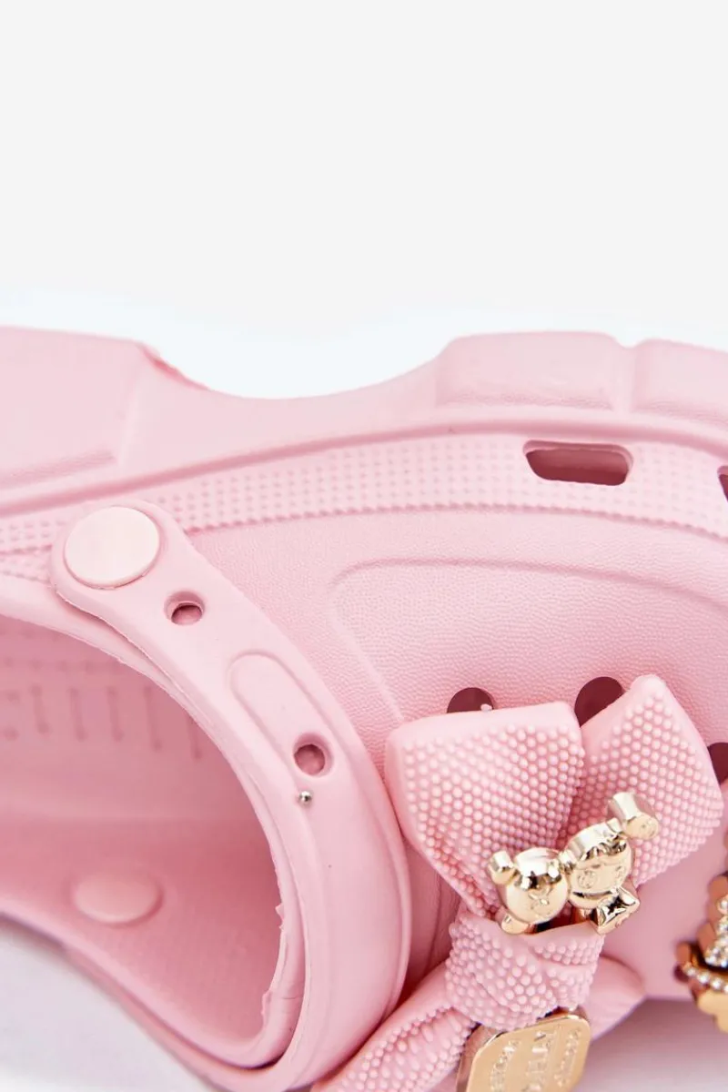 Clearance Klapki Dziecięce Dziewczęce Piankowe Z Kokardką I Ozdobami Różowe Selvana Dzieci Dziewczęce