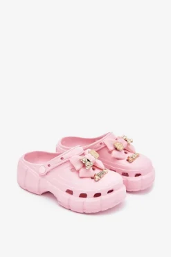 Clearance Klapki Dziecięce Dziewczęce Piankowe Z Kokardką I Ozdobami Różowe Selvana Dzieci Dziewczęce