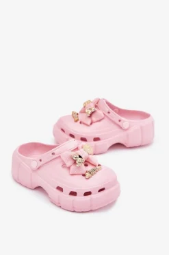Clearance Klapki Dziecięce Dziewczęce Piankowe Z Kokardką I Ozdobami Różowe Selvana Dzieci Dziewczęce
