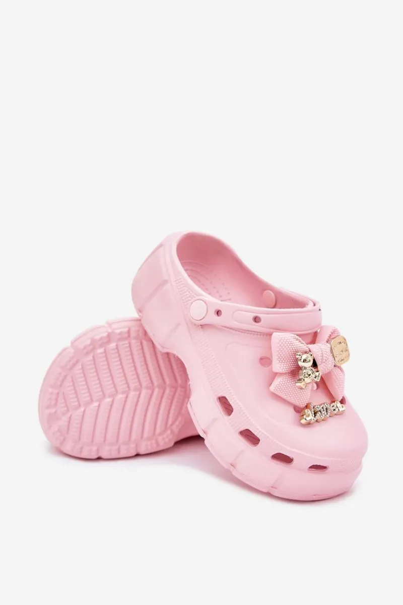 Clearance Klapki Dziecięce Dziewczęce Piankowe Z Kokardką I Ozdobami Różowe Selvana Dzieci Dziewczęce