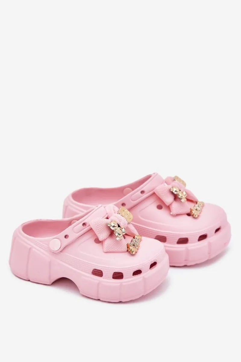 Clearance Klapki Dziecięce Dziewczęce Piankowe Z Kokardką I Ozdobami Różowe Selvana Dzieci Dziewczęce