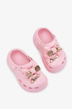 Clearance Klapki Dziecięce Dziewczęce Piankowe Z Kokardką I Ozdobami Różowe Selvana Dzieci Dziewczęce