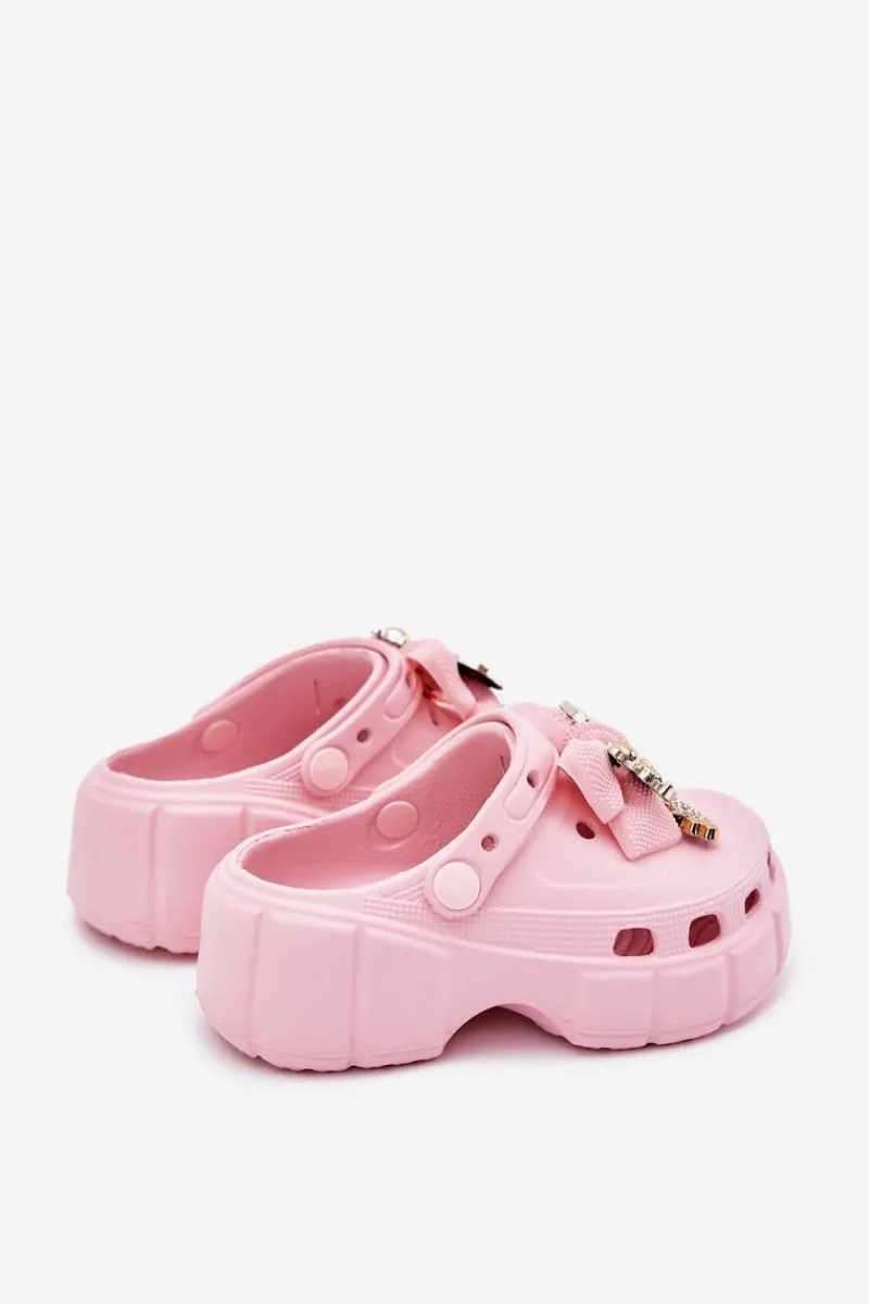 Clearance Klapki Dziecięce Dziewczęce Piankowe Z Kokardką I Ozdobami Różowe Selvana Dzieci Dziewczęce