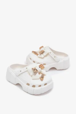Best Klapki Dziecięce Dziewczęce Piankowe Z Kokardką I Ozdobami Białe Selvana Dzieci Dziewczęce