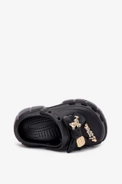 Boto Klapki Dziecięce Dziewczęce Piankowe Z Kokardką I Ozdobami Czarne Selvana Czarny