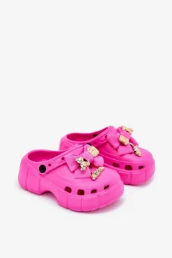 Dziewczęce></noscript>Boto Klapki Dziecięce Dziewczęce Piankowe Z Kokardką I Ozdobami Fuksja Selvana Różowy