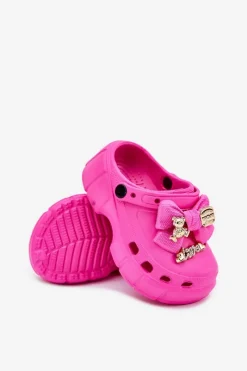 Dziewczęce></noscript>Boto Klapki Dziecięce Dziewczęce Piankowe Z Kokardką I Ozdobami Fuksja Selvana Różowy