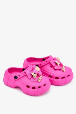 Dziewczęce></noscript>Boto Klapki Dziecięce Dziewczęce Piankowe Z Kokardką I Ozdobami Fuksja Selvana Różowy
