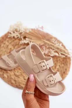 Sale Big Star Shoes Klapki Dziecięce Lekkie Z Klamrami BIG STAR NN374544 Beżowe Beżowy