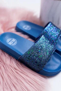 Dziewczęce|Klapki Damskie Klasyczne></noscript>Big Star Shoes Klapki Dziecięce Młodzieżowe Big Star Granatowe Brokatowe AA374089