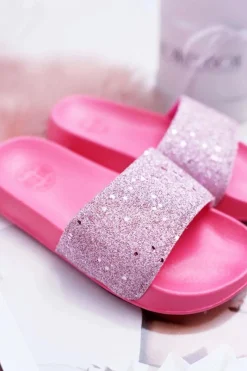 Outlet Klapki Dziecięce Młodzieżowe Big Star Różowe Brokatowe AA374088 Damskie Dziewczęce|Klapki Damskie Klasyczne