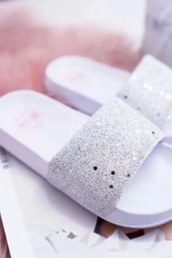 Dziewczęce|Klapki Damskie Klasyczne></noscript>Big Star Shoes Klapki Dziecięce Młodzieżowe Big Star Białe Brokatowe AA374086