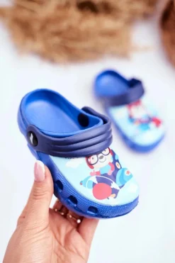 Outlet Boto Klapki Dziecięce Piankowe Kroksy Niebieskie Miś Pilot SuperFly