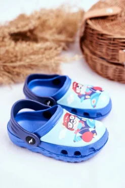 Outlet Boto Klapki Dziecięce Piankowe Kroksy Niebieskie Miś Pilot SuperFly