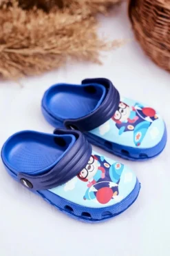Outlet Boto Klapki Dziecięce Piankowe Kroksy Niebieskie Miś Pilot SuperFly