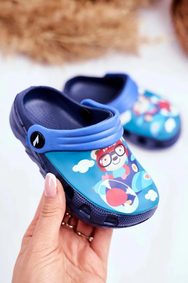 Online Klapki Dziecięce Piankowe Kroksy Granatowe Miś Pilot SuperFly Dzieci Chłopięce