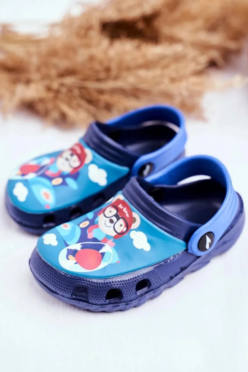 Online Klapki Dziecięce Piankowe Kroksy Granatowe Miś Pilot SuperFly Dzieci Chłopięce