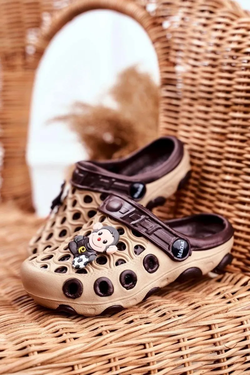 Chłopięce>Boto Klapki Dziecięce Piankowe Kroksy Brązowe Małpka Footballer