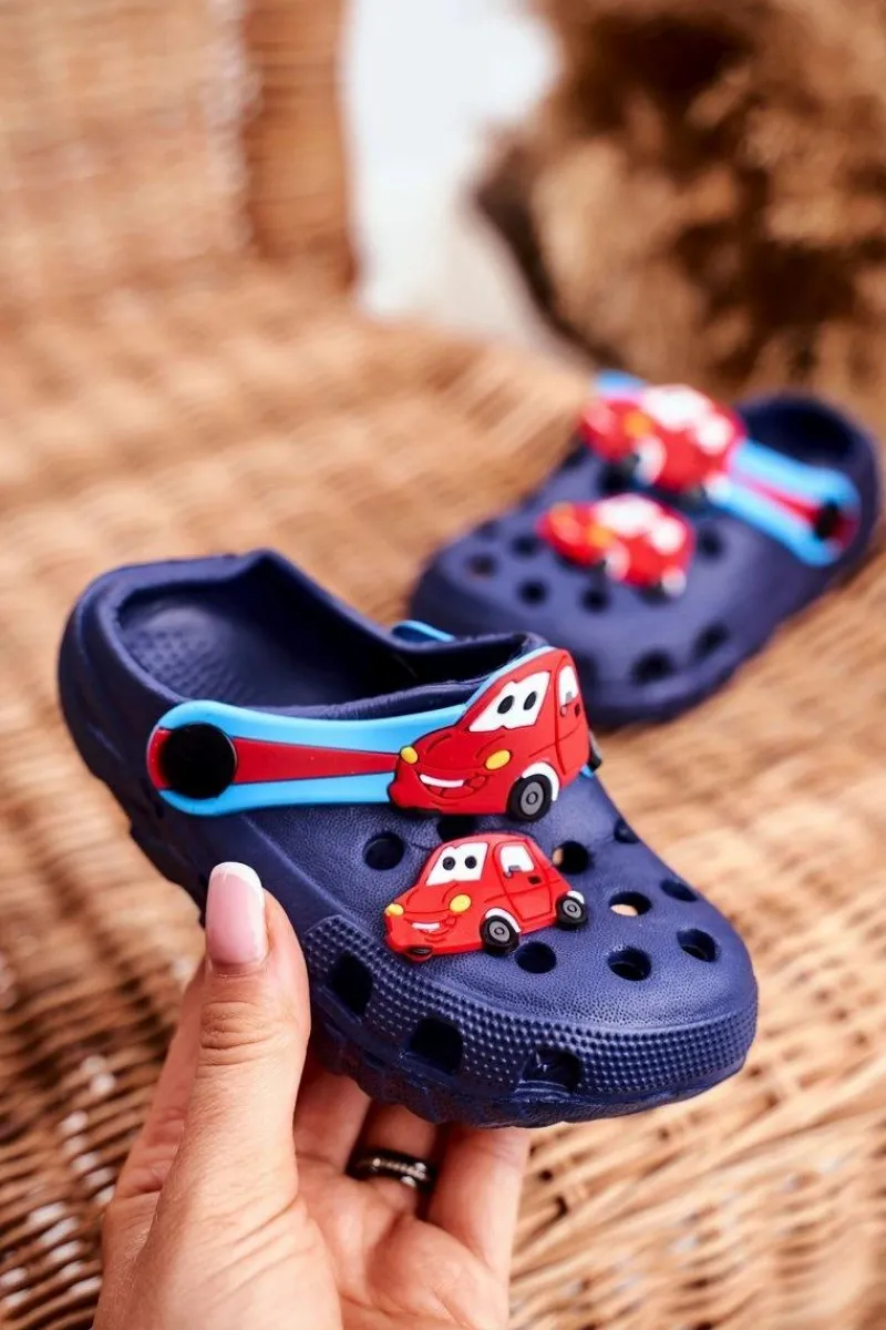 Chłopięce>Boto Klapki Dziecięce Piankowe Kroksy Granatowe Auta Bruno