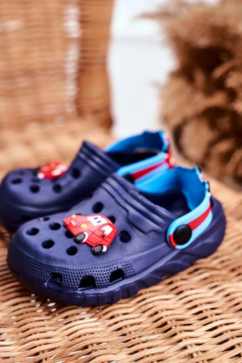 Chłopięce>Boto Klapki Dziecięce Piankowe Kroksy Granatowe Auta Bruno
