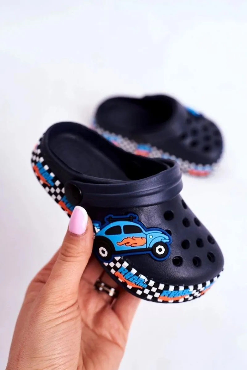 Hot Klapki Dziecięce Piankowe Kroksy Granatowe Road Racing Dzieci Chłopięce