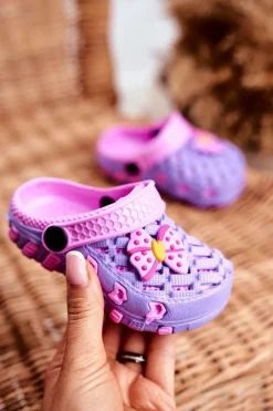 Dziewczęce>Boto Klapki Dziecięce Piankowe Kroksy Fioletowe Kokardka