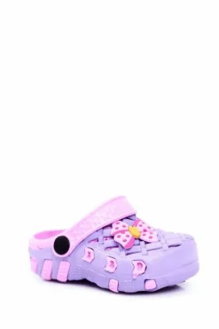 Dziewczęce></noscript>Boto Klapki Dziecięce Piankowe Kroksy Fioletowe Kokardka