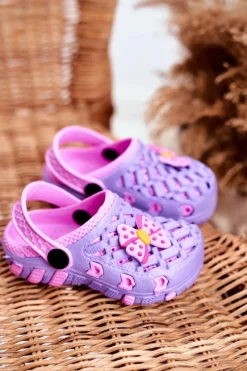 Dziewczęce></noscript>Boto Klapki Dziecięce Piankowe Kroksy Fioletowe Kokardka