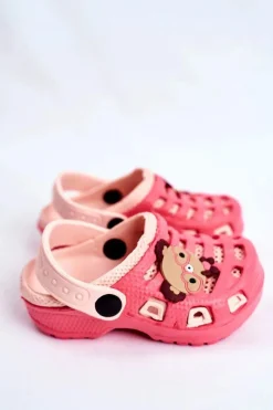 Sale Klapki Dziecięce Piankowe Kroksy Czerwone Sweet Teddy Dzieci Dziewczęce