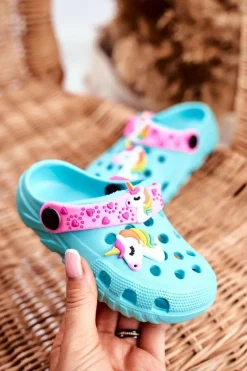 Best Boto Klapki Dziecięce Piankowe Kroksy Niebieskie Jednorożec Lily