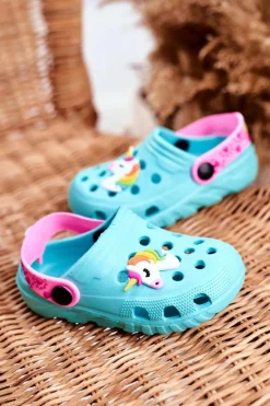 Best Boto Klapki Dziecięce Piankowe Kroksy Niebieskie Jednorożec Lily