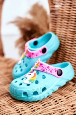 Best Boto Klapki Dziecięce Piankowe Kroksy Niebieskie Jednorożec Lily