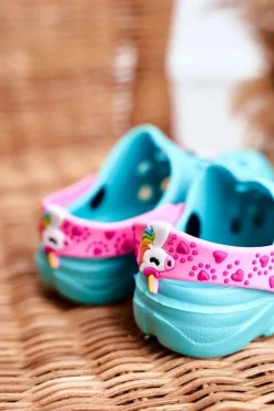 Best Boto Klapki Dziecięce Piankowe Kroksy Niebieskie Jednorożec Lily