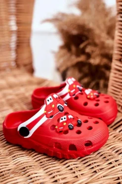 Outlet Klapki Dziecięce Piankowe Kroksy Czerwone Auta Bruno Dzieci Chłopięce