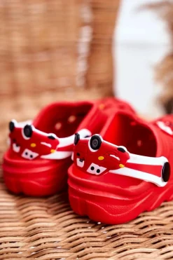 Outlet Klapki Dziecięce Piankowe Kroksy Czerwone Auta Bruno Dzieci Chłopięce