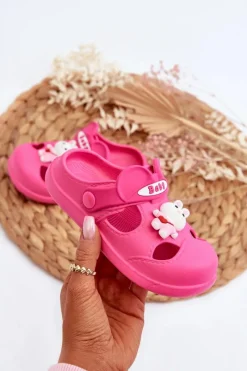 Clearance Boto Klapki Dziecięce Piankowe Z Ozdobą Fuksja Opleja Różowy