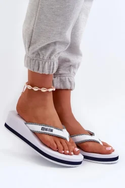 Klapki Japonki Damskie Na Koturnie Big Star NN274A726 Białe Damskie Klapki Na Koturnie|Klapki Na Obcasie